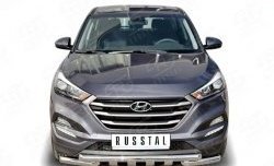 Защита переднего бампера (2 трубы Ø63 мм с зубами, нержавейка) Russtal Hyundai Tucson 3 TL дорестайлинг (2015-2018)