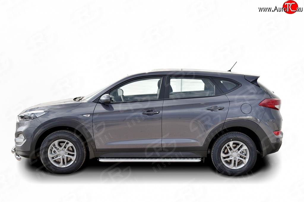 20 749 р. Широкая защита порогов Russtal Hyundai Tucson TL дорестайлинг (2015-2018) (Защита порогов с со скосами на торцах (вариант 1))  с доставкой в г. Санкт‑Петербург