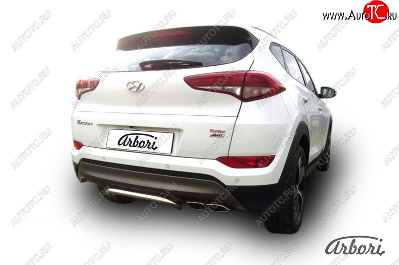 10 169 р. Защита заднего бампера Arbori (скоба, нержавейка, 1 труба d42 mm). Hyundai Tucson TL дорестайлинг (2015-2018)  с доставкой в г. Санкт‑Петербург