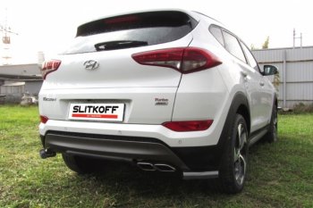 4 999 р. Защита заднего бампера из уголков d57 Slitkoff Hyundai Tucson TL дорестайлинг (2015-2018) (Цвет: серебристый)  с доставкой в г. Санкт‑Петербург. Увеличить фотографию 1