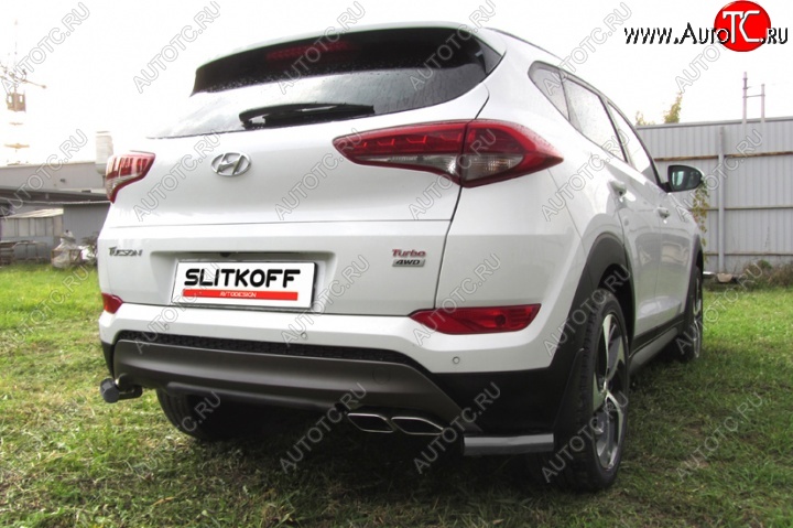 4 999 р. Защита заднего бампера из уголков d57 Slitkoff Hyundai Tucson TL дорестайлинг (2015-2018) (Цвет: серебристый)  с доставкой в г. Санкт‑Петербург