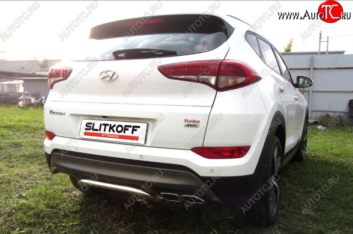 8 899 р. Защита заднего бампера диаметром 42 мм с изгибом Slitkoff  Hyundai Tucson  3 TL (2015-2018) дорестайлинг (Нержавейка, Полированная)  с доставкой в г. Санкт‑Петербург