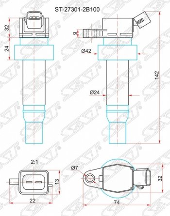 779 р. Катушка зажигания SAT  Hyundai Veloster  FS (2011-2018), KIA Sportage  3 SL (2010-2016)  с доставкой в г. Санкт‑Петербург. Увеличить фотографию 1