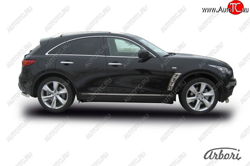 8 369 р. Защита штатных порогов Arbori (черная, d57 mm). INFINITI FX35 S51 дорестайлинг (2008-2011)  с доставкой в г. Санкт‑Петербург