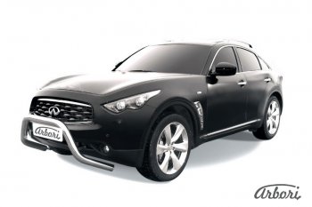 35 999 р. Защита переднего бампера Arbori (низкая - mini, нержавейка, 1 труба d76 mm). INFINITI FX35 S51 дорестайлинг (2008-2011)  с доставкой в г. Санкт‑Петербург. Увеличить фотографию 1