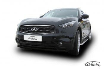 13 859 р. Защита переднего бампера Arbori (черная, 2 трубы d76 и 57 mm) INFINITI FX35 S51 дорестайлинг (2008-2011)  с доставкой в г. Санкт‑Петербург. Увеличить фотографию 1