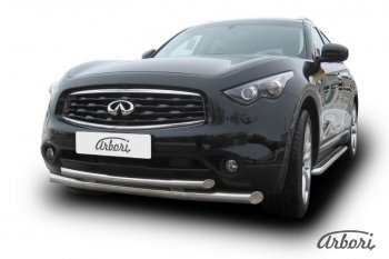 Защита переднего бампера Arbori (нержавейка, 2 трубы d76 и 57 mm) INFINITI FX35 2 S51 дорестайлинг (2008-2011)