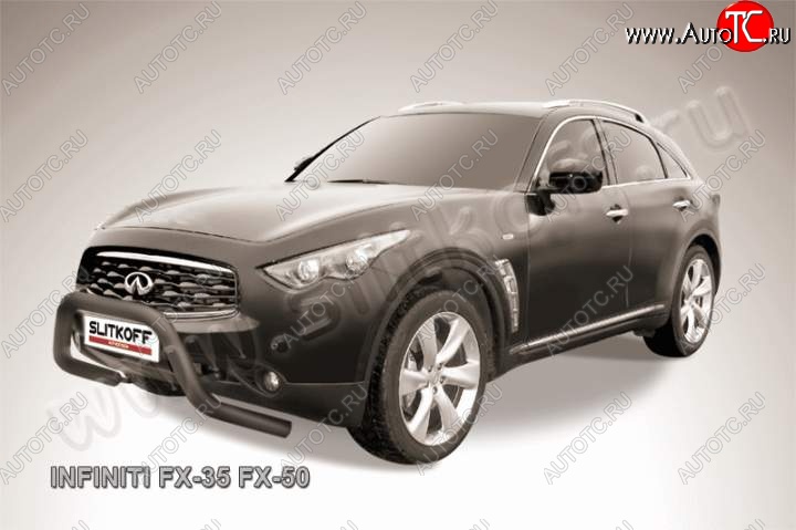 22 649 р. Кенгурятник d76 Slitkoff (низкий, широкий) INFINITI FX35 S51 дорестайлинг (2008-2011) (Цвет: серебристый)  с доставкой в г. Санкт‑Петербург