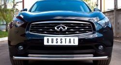 19 949 р. Защита переднего бампера (2 трубыØ63 и 42 мм, нержавейка) Russtal INFINITI QX70 S51 (2013-2020)  с доставкой в г. Санкт‑Петербург. Увеличить фотографию 1