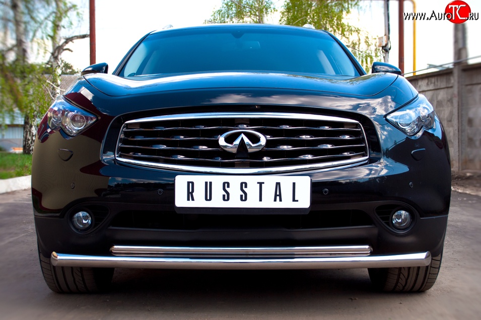 19 949 р. Защита переднего бампера (2 трубыØ63 и 42 мм, нержавейка) Russtal INFINITI QX70 S51 (2013-2020)  с доставкой в г. Санкт‑Петербург