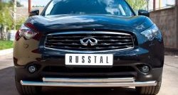 22 399 р. Защита переднего бампера (2 трубыØ63 мм, нержавейка) Russtal INFINITI QX70 S51 (2013-2020)  с доставкой в г. Санкт‑Петербург. Увеличить фотографию 1