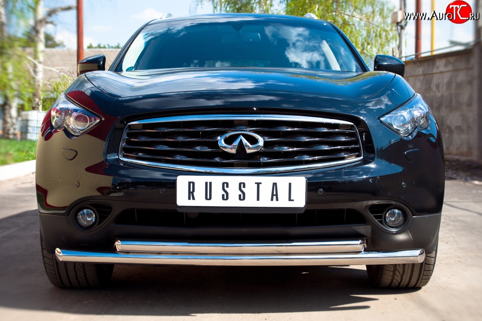 22 399 р. Защита переднего бампера (2 трубыØ63 мм, нержавейка) Russtal INFINITI QX70 S51 (2013-2020)  с доставкой в г. Санкт‑Петербург