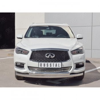 27 999 р. Защита переднего бампера (2 трубыØ75х42 мм, нержавейка) Russtal INFINITI QX60 L50 рестайлинг (2016-2021)  с доставкой в г. Санкт‑Петербург. Увеличить фотографию 2