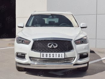 27 999 р. Защита переднего бампера (2 трубыØ75х42 мм, нержавейка) Russtal INFINITI QX60 L50 рестайлинг (2016-2021)  с доставкой в г. Санкт‑Петербург. Увеличить фотографию 1