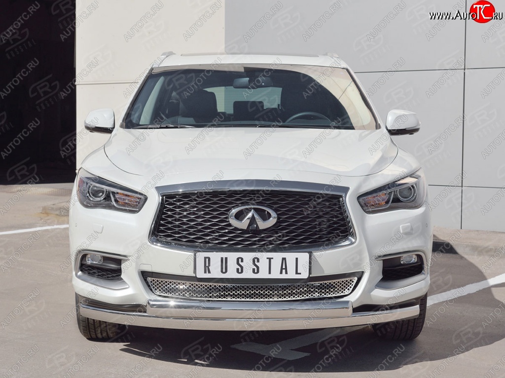 27 999 р. Защита переднего бампера (2 трубыØ75х42 мм, нержавейка) Russtal INFINITI QX60 L50 рестайлинг (2016-2021)  с доставкой в г. Санкт‑Петербург