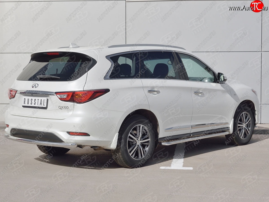 11 649 р. Одинарная защита заднего бампера из трубы d63 мм Russtal INFINITI QX60 L50 рестайлинг (2016-2021)  с доставкой в г. Санкт‑Петербург