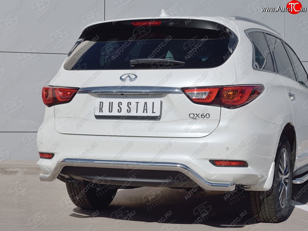 14 999 р. Защита заднего бампера (Ø63 мм волна, нержавейка) Russtal INFINITI QX60 L50 рестайлинг (2016-2021)  с доставкой в г. Санкт‑Петербург