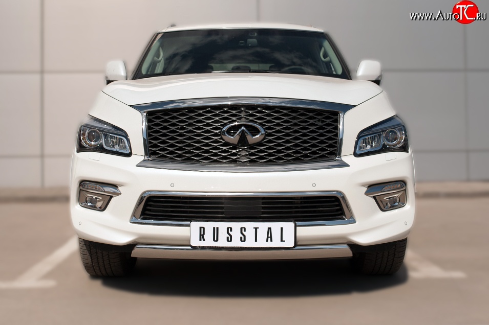 20 999 р. Защита переднего бампера (Ø75х42 мм, нержавейка) Russtal INFINITI QX80 Z62 1-ый рестайлинг (2014-2018)  с доставкой в г. Санкт‑Петербург