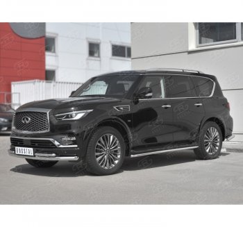 Защита переднего бампера (2 трубы Ø63 и 42 мм, нержавейка) Russtal INFINITI QX80 (2018-2024)