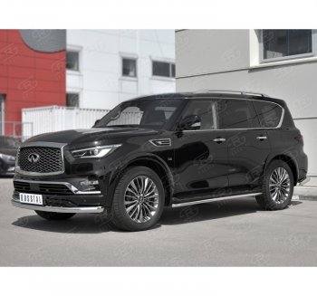 17 299 р. Защита переднего бампера (Ø76 мм, нержавейка) Russtal INFINITI QX80 Z62 2-ой рестайлинг (2018-2024)  с доставкой в г. Санкт‑Петербург. Увеличить фотографию 1