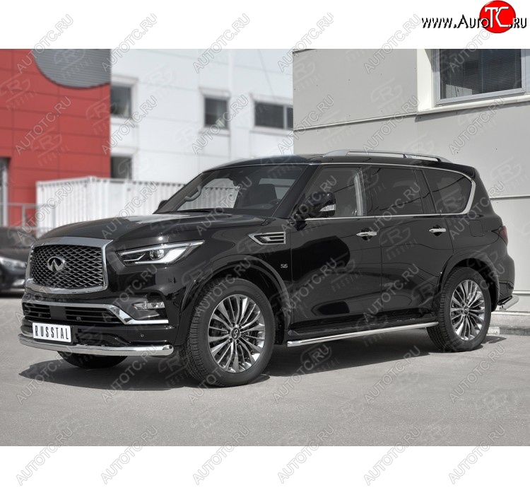 17 299 р. Защита переднего бампера (Ø76 мм, нержавейка) Russtal INFINITI QX80 Z62 2-ой рестайлинг (2018-2024)  с доставкой в г. Санкт‑Петербург