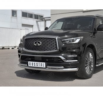 21 899 р. Защита переднего бампера (2 трубы Ø76 и 42 мм, нержавейка) Russtal INFINITI QX80 Z62 2-ой рестайлинг (2018-2024)  с доставкой в г. Санкт‑Петербург. Увеличить фотографию 3