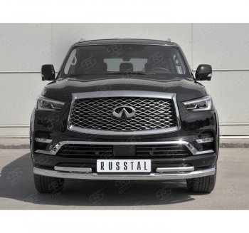 21 899 р. Защита переднего бампера (2 трубы Ø76 и 42 мм, нержавейка) Russtal INFINITI QX80 Z62 2-ой рестайлинг (2018-2024)  с доставкой в г. Санкт‑Петербург. Увеличить фотографию 4