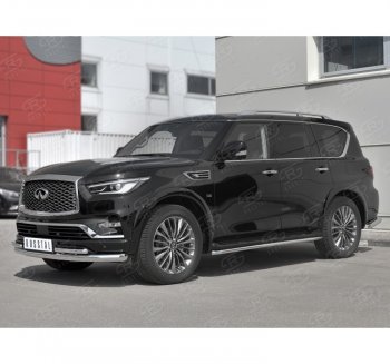 21 899 р. Защита переднего бампера (2 трубы Ø76 и 42 мм, нержавейка) Russtal INFINITI QX80 Z62 2-ой рестайлинг (2018-2024)  с доставкой в г. Санкт‑Петербург. Увеличить фотографию 1