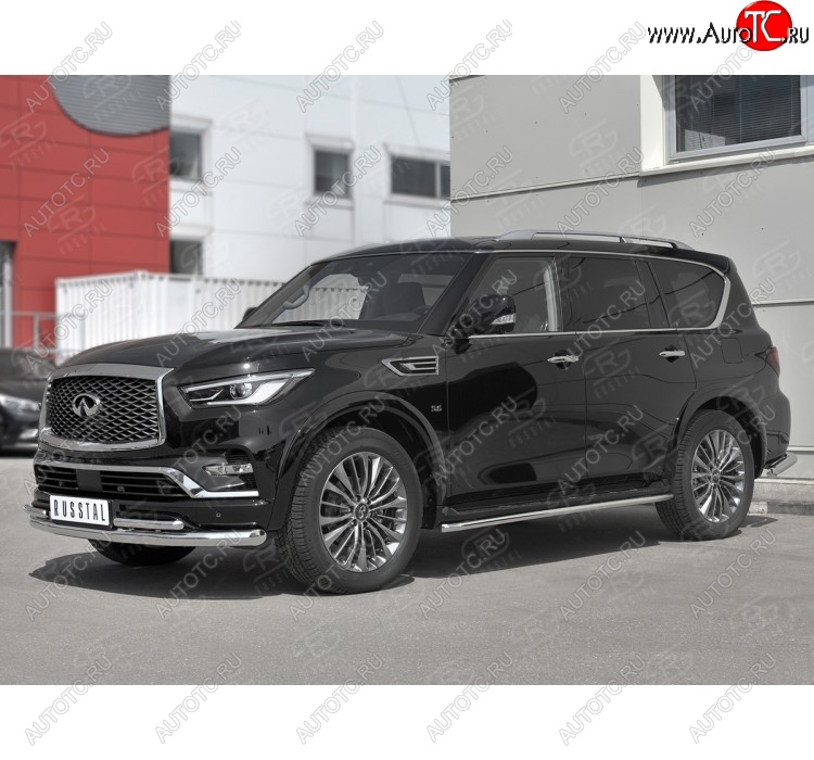 21 899 р. Защита переднего бампера (2 трубы Ø76 и 42 мм, нержавейка) Russtal INFINITI QX80 Z62 2-ой рестайлинг (2018-2024)  с доставкой в г. Санкт‑Петербург