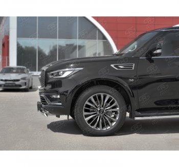 14 999 р. Защита переднего бампера (Ø75х42 мм, нержавейка) Russtal INFINITI QX80 Z62 2-ой рестайлинг (2018-2024)  с доставкой в г. Санкт‑Петербург. Увеличить фотографию 2