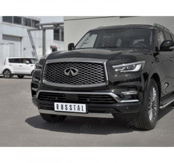 14 999 р. Защита переднего бампера (Ø75х42 мм, нержавейка) Russtal INFINITI QX80 Z62 2-ой рестайлинг (2018-2024)  с доставкой в г. Санкт‑Петербург. Увеличить фотографию 3