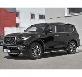 14 999 р. Защита переднего бампера (Ø75х42 мм, нержавейка) Russtal INFINITI QX80 Z62 2-ой рестайлинг (2018-2024)  с доставкой в г. Санкт‑Петербург. Увеличить фотографию 1