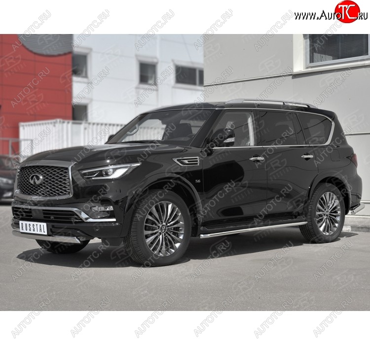 14 999 р. Защита переднего бампера (Ø75х42 мм, нержавейка) Russtal INFINITI QX80 Z62 2-ой рестайлинг (2018-2024)  с доставкой в г. Санкт‑Петербург