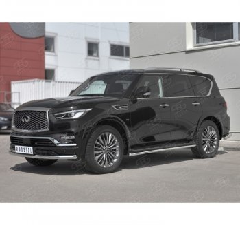 13 549 р. Защита переднего бампера (Ø63 мм, нержавейка) Russtal INFINITI QX80 Z62 2-ой рестайлинг (2018-2024)  с доставкой в г. Санкт‑Петербург. Увеличить фотографию 1