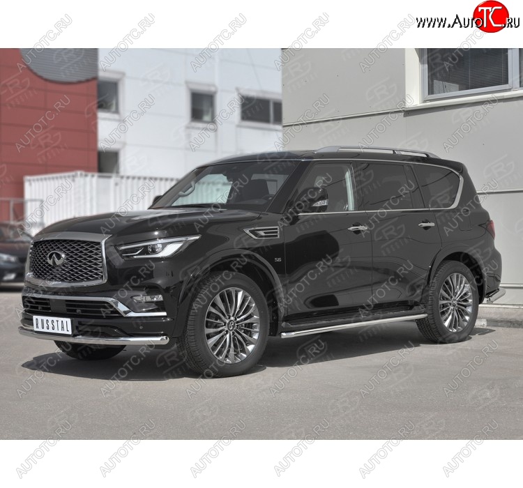 13 549 р. Защита переднего бампера (Ø63 мм, нержавейка) Russtal INFINITI QX80 Z62 2-ой рестайлинг (2018-2024)  с доставкой в г. Санкт‑Петербург