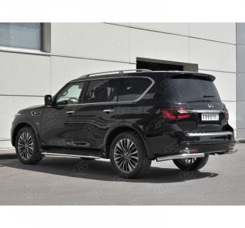 Защита заднего бампера (Ø76 мм уголки, под брызговик, нержавейка) Russtal INFINITI QX80 Z62 2-ой рестайлинг (2018-2024)