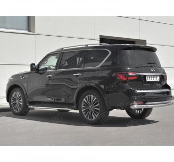 Защита заднего бампера (2 трубы Ø76 и 42 мм, нержавейка) Russtal INFINITI QX80 Z62 2-ой рестайлинг (2018-2024)