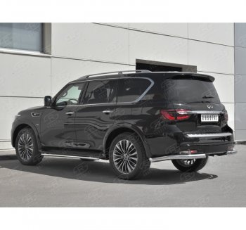 Защита заднего бампера (Ø76 мм уголки, нержавейка) Russtal INFINITI QX80 Z62 2-ой рестайлинг (2018-2024)