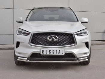 9 999 р. Защита переднего бампера (2 трубы Ø42 мм, нержавейка) Russtal INFINITI Qx50 J55 (2017-2022)  с доставкой в г. Санкт‑Петербург. Увеличить фотографию 1