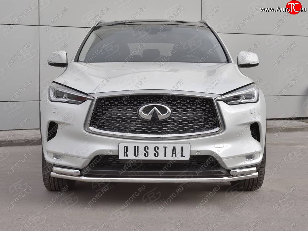 9 999 р. Защита переднего бампера (2 трубы Ø42 мм, нержавейка) Russtal INFINITI Qx50 J55 (2017-2022)  с доставкой в г. Санкт‑Петербург