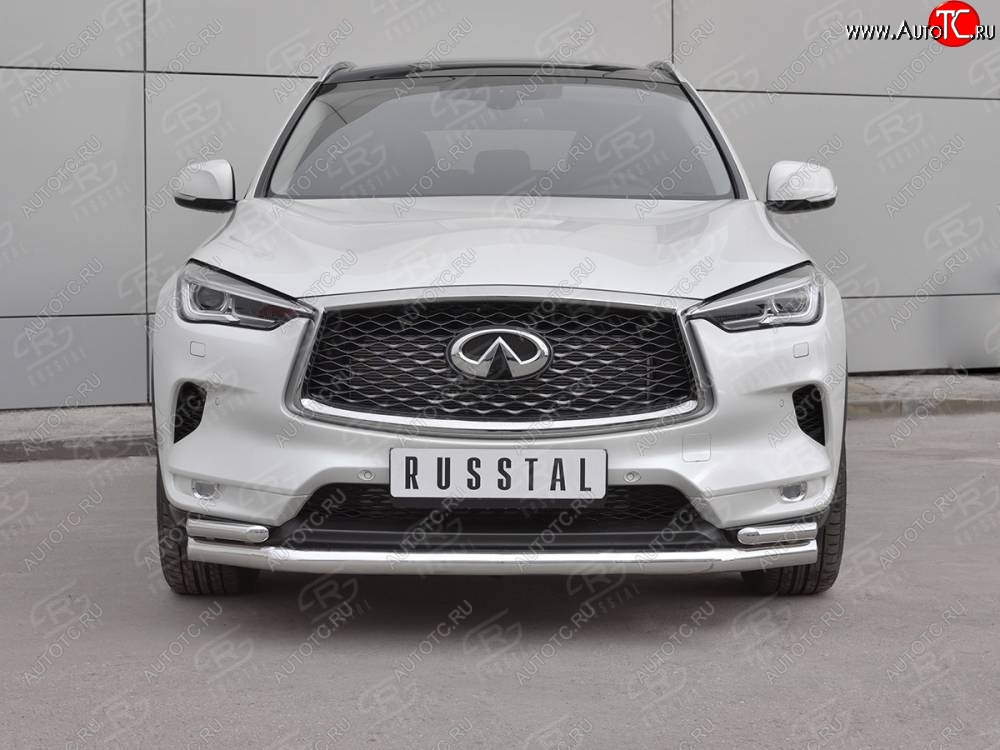 11 649 р. Защита переднего бампера (2 трубы Ø63 и 42 мм, нержавейка) Russtal  INFINITI Qx50 (2018-2024)  с доставкой в г. Санкт‑Петербург