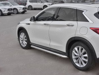 24 749 р. Порожки для ног Russtal (Ø63 мм) INFINITI Qx50 J55 (2017-2022) (Лист алюминиевый, труба - нержавейка)  с доставкой в г. Санкт‑Петербург. Увеличить фотографию 1