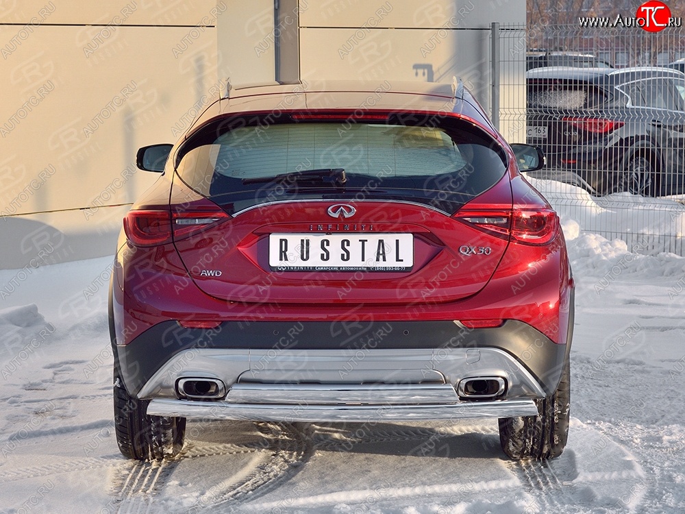 27 999 р. Защита заднего бампера (2 трубы Ø76х42 мм, нержавейка) Russtal INFINITI Qx50 J50 дорестайлинг (2013-2016)  с доставкой в г. Санкт‑Петербург