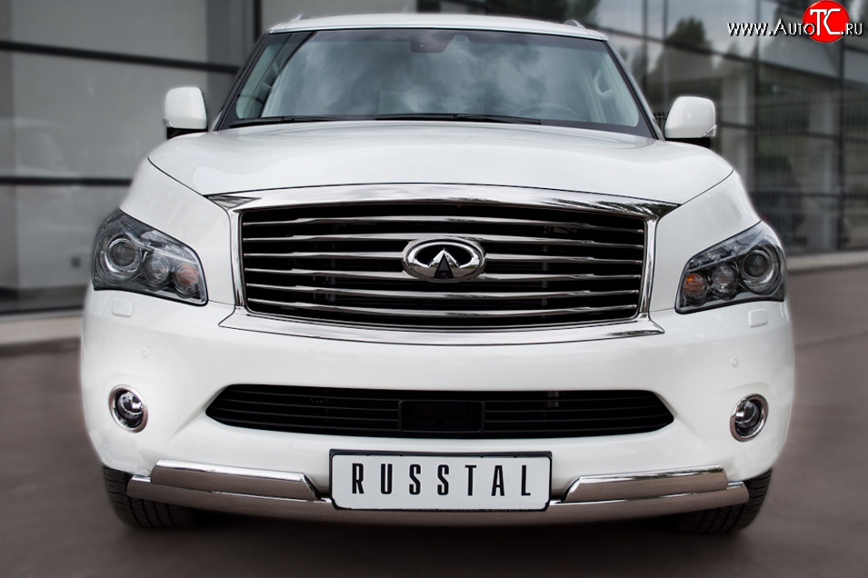 26 399 р. Защита переднего бампера (2 трубыØ76х42 мм, нержавейка) Russtal INFINITI QX56 Z62 (2010-2013)  с доставкой в г. Санкт‑Петербург