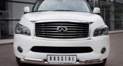 Защита переднего бампера (2 трубыØ76 и 63 мм, нержавейка) SLITKOFF INFINITI QX56 Z62 (2010-2013)