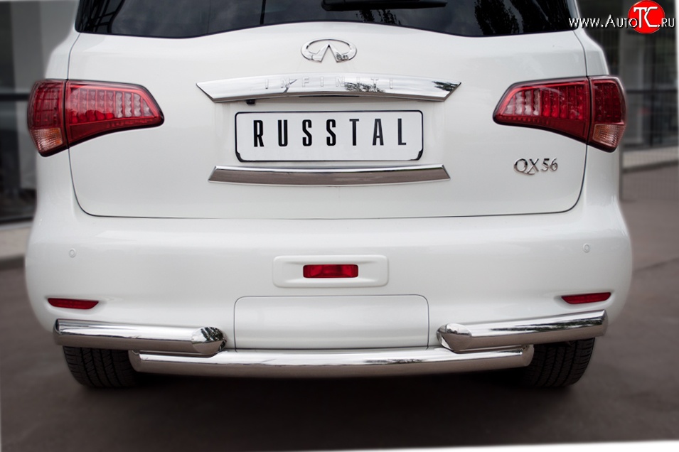 18 699 р. Защита заднего бампера (Ø76 мм, нержавейка) Russtal INFINITI QX56 Z62 (2010-2013)  с доставкой в г. Санкт‑Петербург