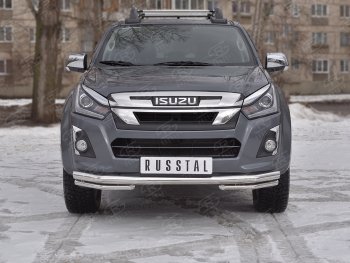 Защита переднего бампера (2 трубы Ø63 и 42 мм, нержавейка) Russtal Isuzu D-Max RT85,TFR DoubleCab рестайлинг (2015-2021)