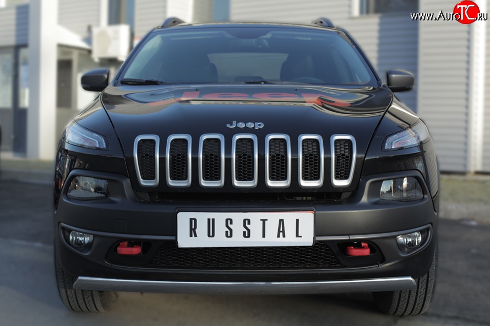 5 299 р. Защита переднего бампера (Ø75х42 мм, нержавейка) Russtal  Jeep Cherokee  Trailhawk (2014-2024)  с доставкой в г. Санкт‑Петербург