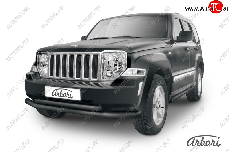 12 509 р. Защита переднего бампера Arbori (черная, 2 трубы d76 и 57 mm) Jeep Cherokee KK (2007-2014)  с доставкой в г. Санкт‑Петербург