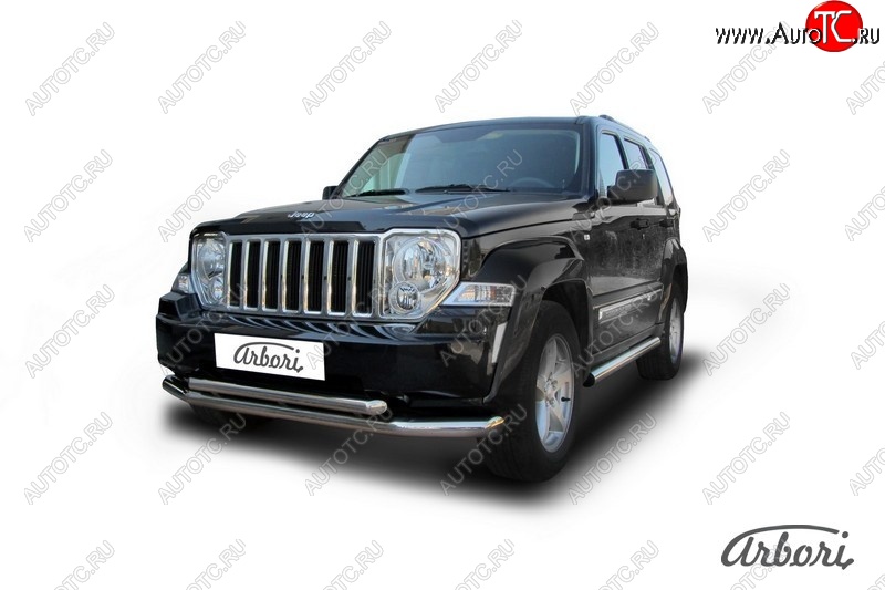 18 359 р. Защита переднего бампера Arbori (нержавейка, 2 трубы d76 и 57 mm) Jeep Cherokee KK (2007-2014)  с доставкой в г. Санкт‑Петербург